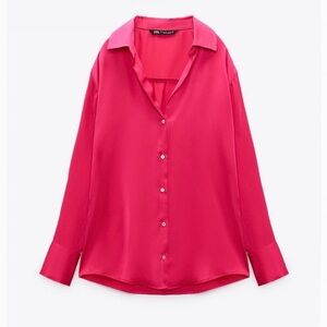 ZARA Satin Effect Shirt - Fuchsia - Size: Small